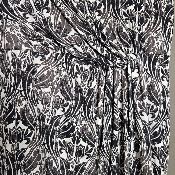 Tory Burch Odila Silk Faux Wrap Twisted Front Shift Dress Black White Brown XL - Picture 9 of 10